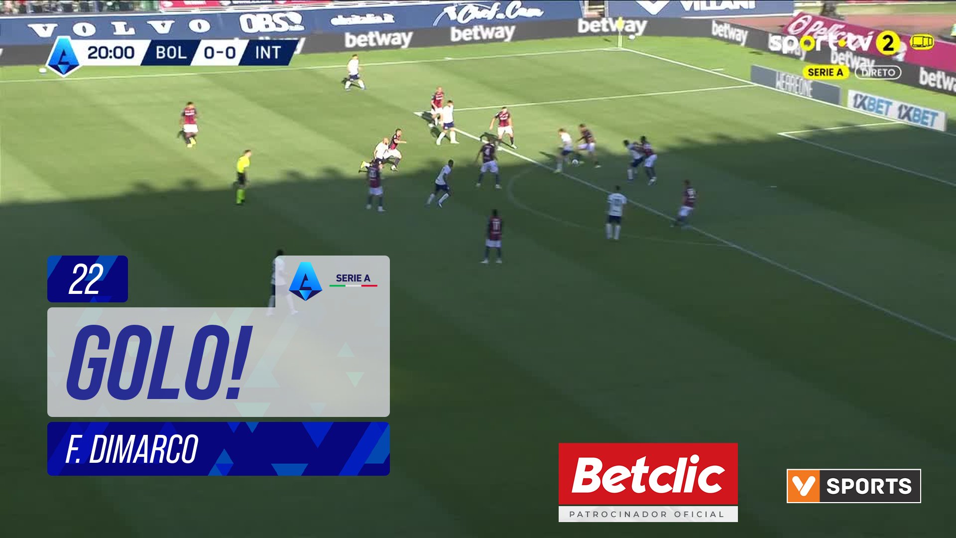 GOLO! Internazionale, F. Dimarco aos 22', Bologna 0-1 Internazionale