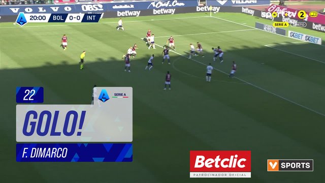 GOLO! Internazionale, F. Dimarco aos 22', Bologna 0-1 Internazionale