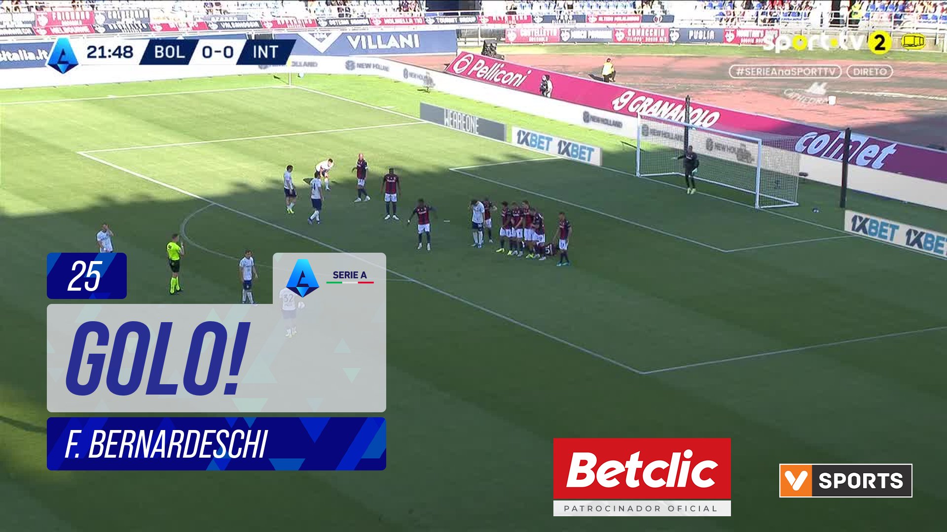GOLO! Bologna, F. Bernardeschi aos 25', Bologna 1-1 Internazionale