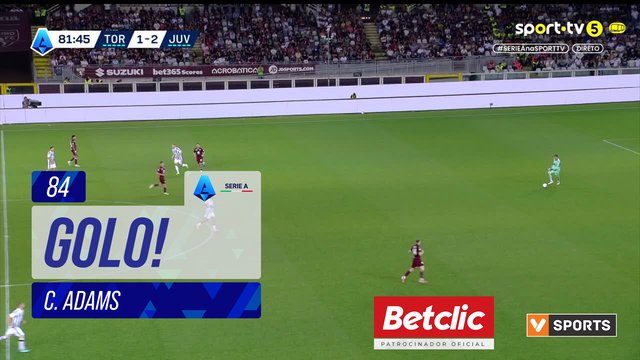 GOLO! Torino, C. Adams aos 84', Torino 2-2 Juventus
