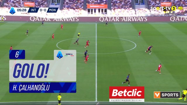GOLO! Internazionale, H. Çalhanoğlu aos 6', Internazionale 1-0 Monza
