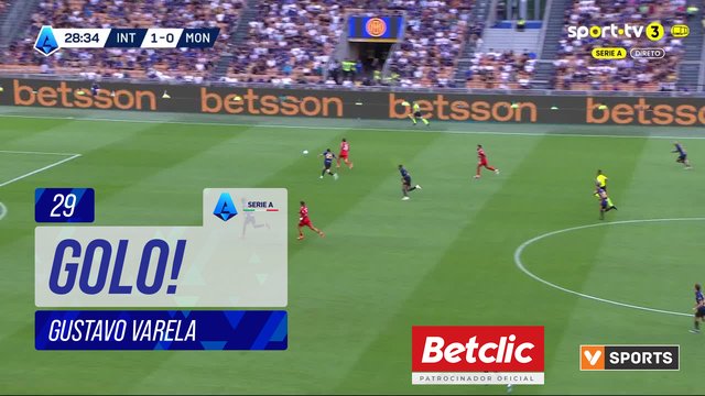 GOLO! Monza, Gustavo Varela aos 29', Internazionale 1-1 Monza