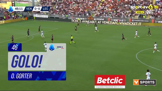 GOLO! Lecce, O. Gorter aos 46', Venezia 0-1 Lecce