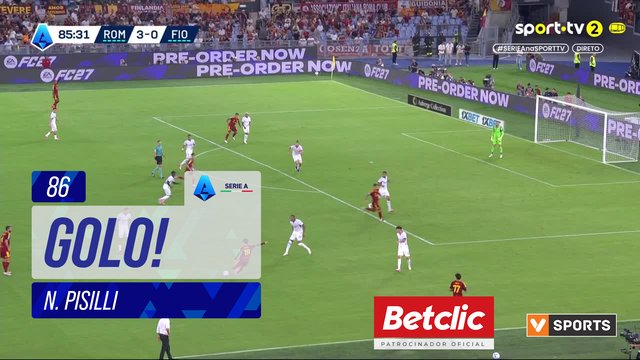 GOLO! Roma, N. Pisilli aos 86', Roma 4-0 Fiorentina