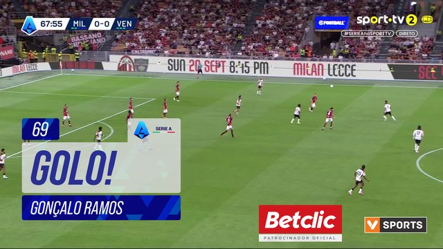 GOLO! Milan, Gonçalo Ramos aos 69', Milan 1-0 Venezia