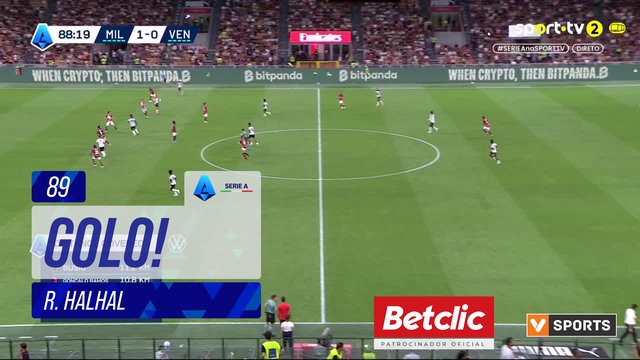 GOLO! Milan, R. Halhal (p.b.) aos 89', Milan 2-0 Venezia
