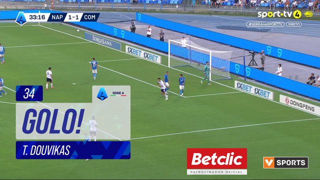 GOLO! Como, T. Douvikas aos 34', Napoli 1-2 Como