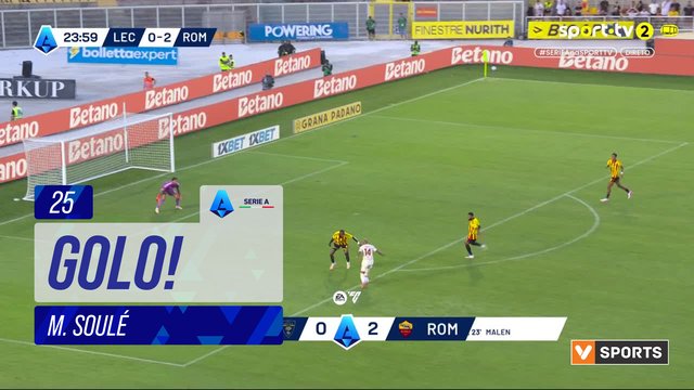 GOLO! Roma, M. Soulé aos 25', Lecce 0-3 Roma