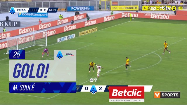 GOLO! Roma, M. Soulé aos 25', Lecce 0-3 Roma