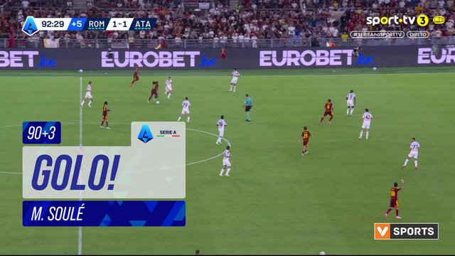 GOLO! Roma, M. Soulé aos 90'+3', Roma 2-1 Atalanta