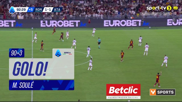 GOLO! Roma, M. Soulé aos 90'+3', Roma 2-1 Atalanta