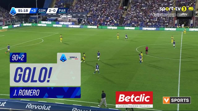 GOLO! Parma, J. Romero aos 90'+2', Como 2-1 Parma