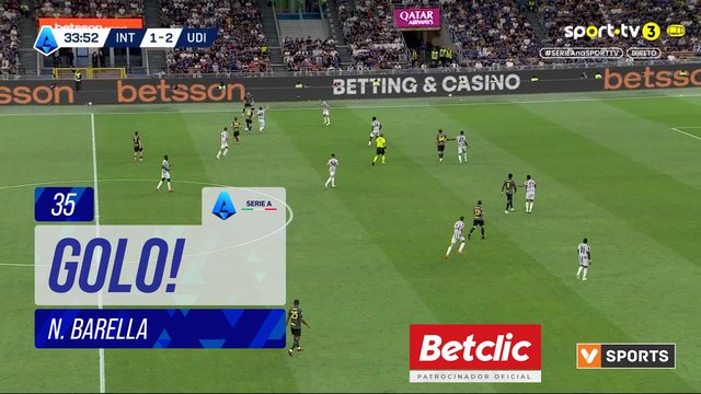 GOLO! Internazionale, N. Barella aos 35', Internazionale 2-2 Udinese