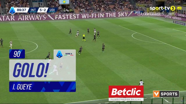 GOLO! Udinese, I. Gueye aos 90', Internazionale 5-3 Udinese