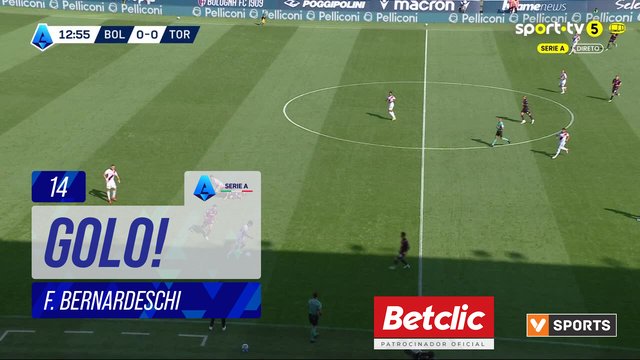 GOLO! Bologna, F. Bernardeschi aos 14', Bologna 1-0 Torino