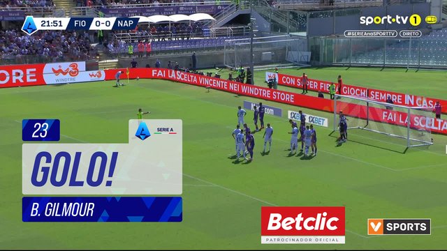 GOLO! Napoli, B. Gilmour aos 23', Fiorentina 0-1 Napoli