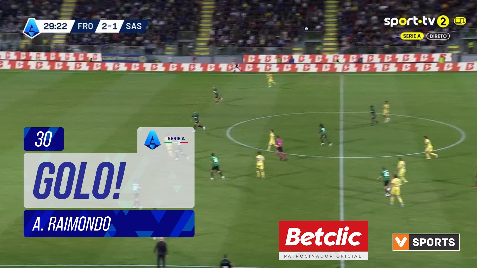GOLO! Frosinone, A. Raimondo aos 30', Frosinone 3-1 Sassuolo :: Golos ...