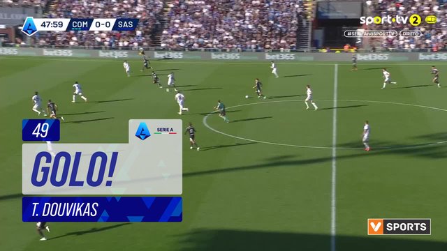 GOLO! Como, T. Douvikas aos 49', Como 1-0 Sassuolo