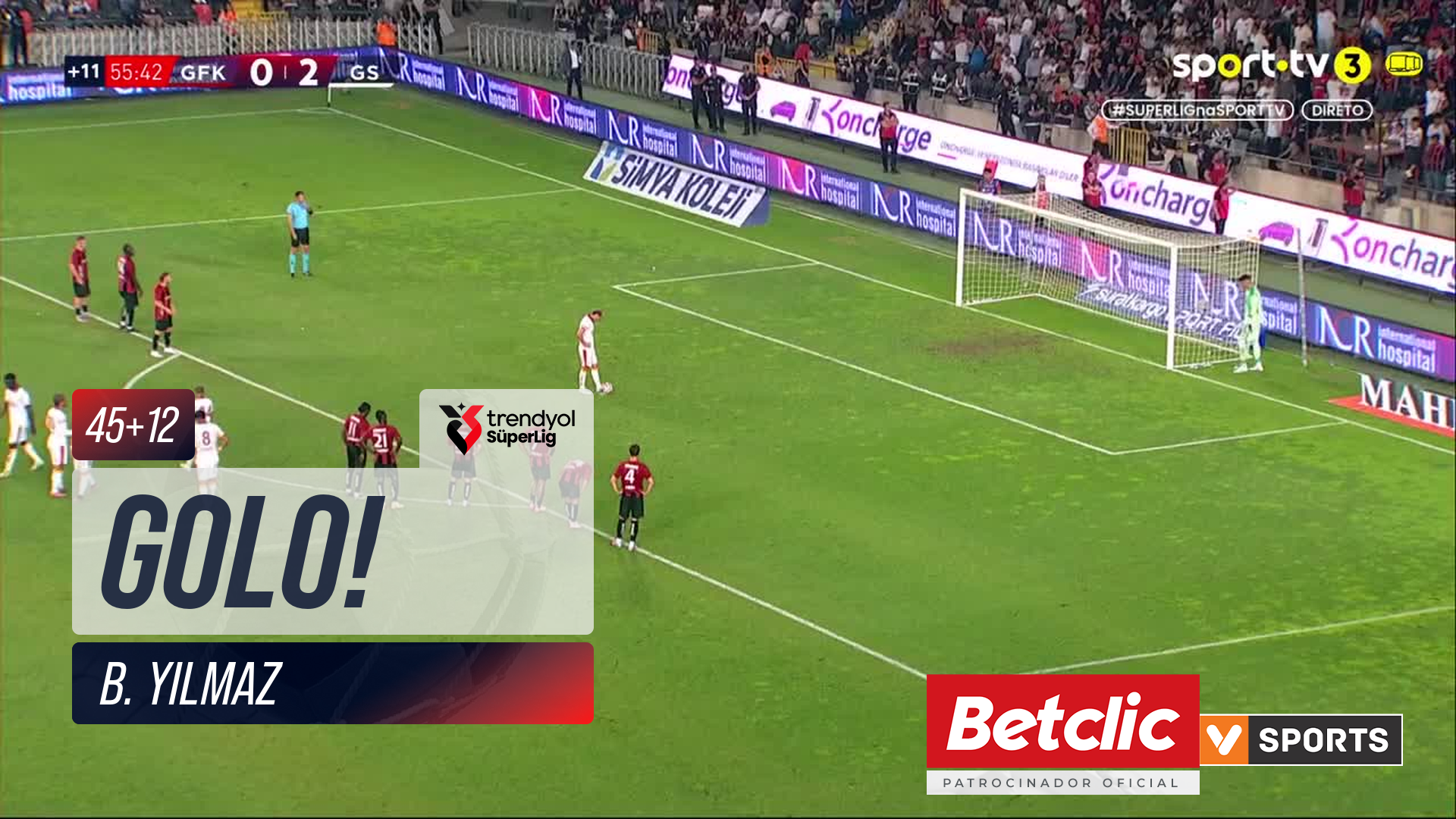 GOLO! Galatasaray, B. Yılmaz aos 45'+12', Gaziantep FK 0-3 Galatasaray