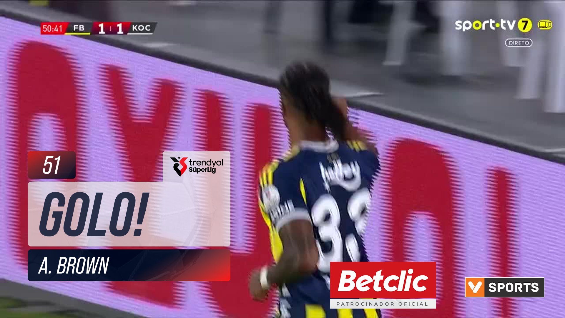 GOLO! Fenerbahçe, A. Brown aos 51', Fenerbahçe 2-1 Kocaelispor