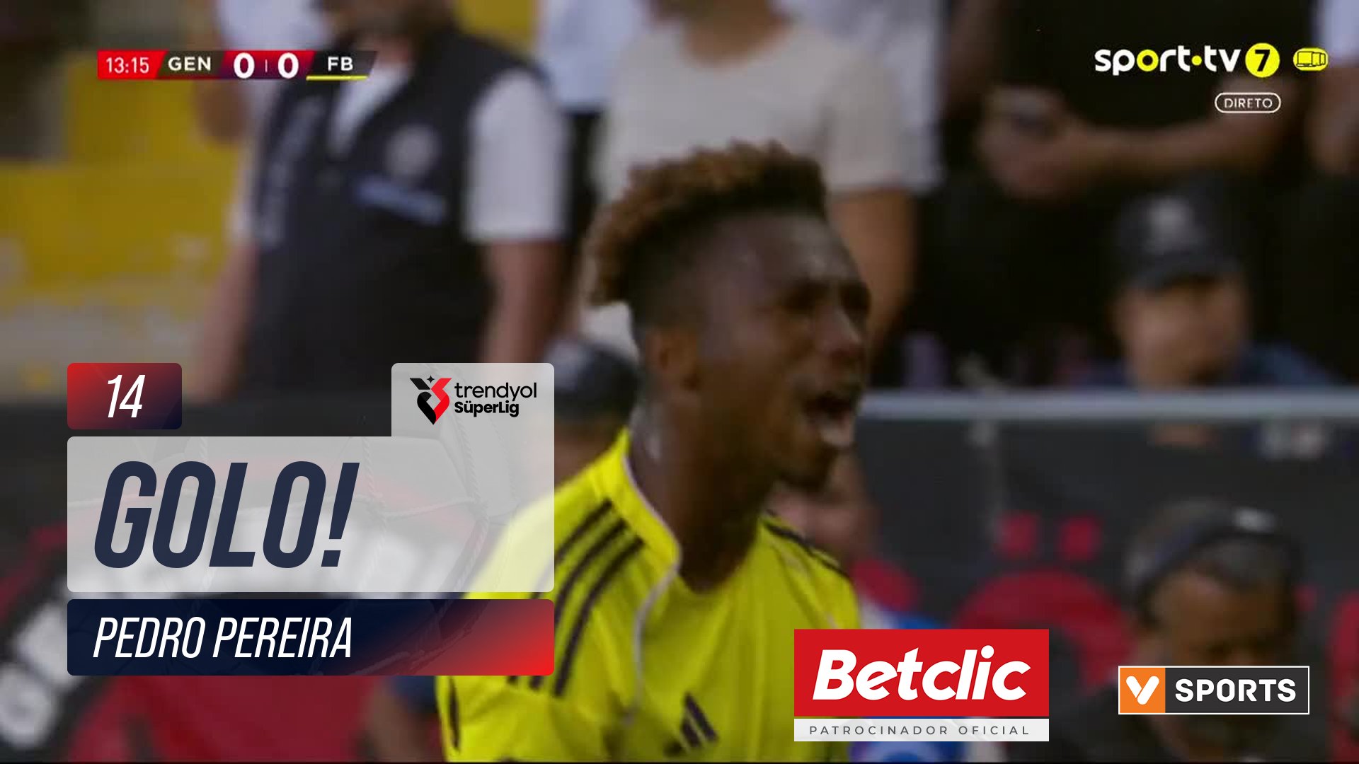 GOLO! Fenerbahçe, Pedro Pereira (p.b.) aos 14', Gençlerbirliği 0-1 Fenerbahçe