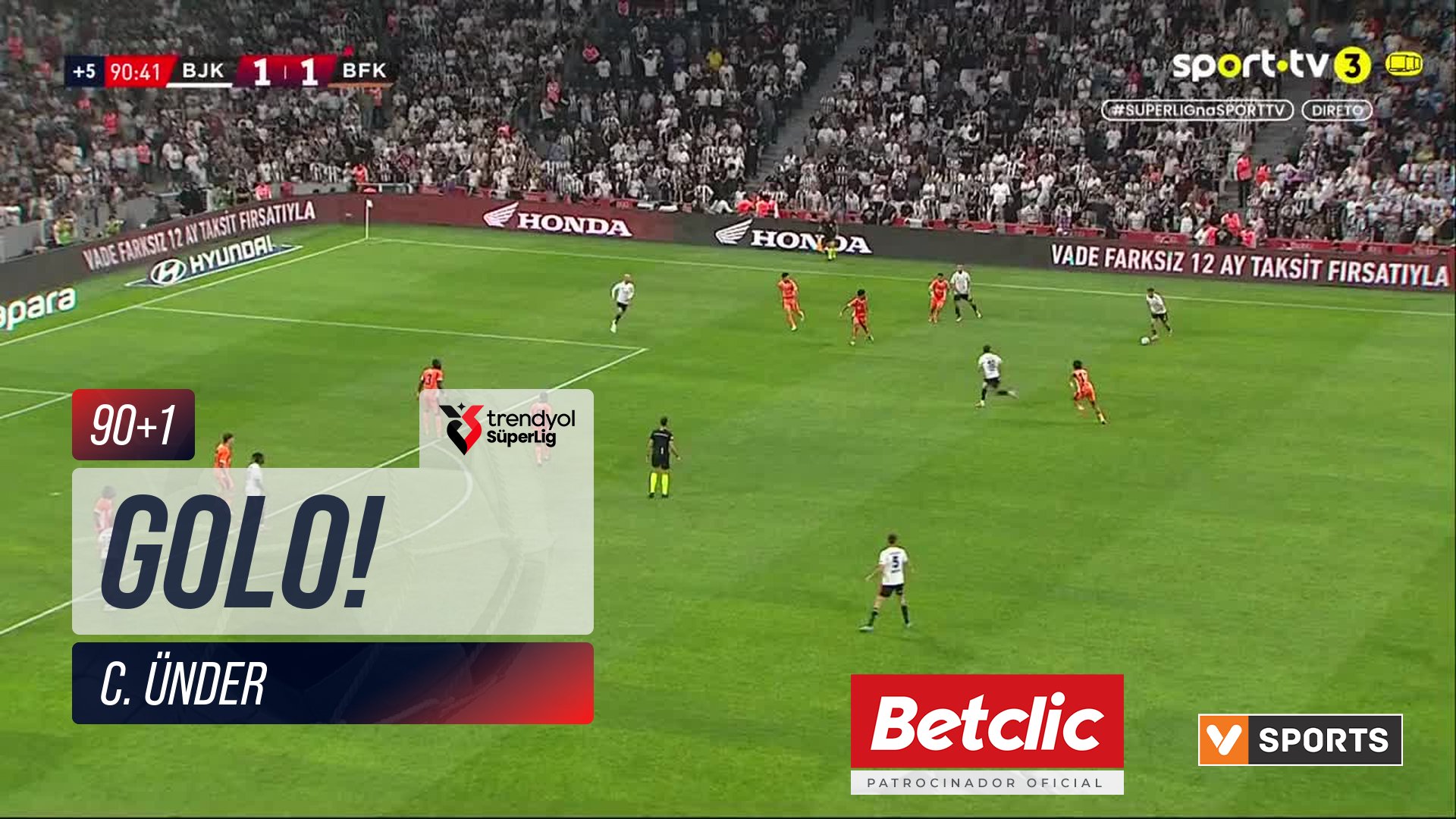 GOLO! Beşiktaş, C. Ünder aos 90'+1', Beşiktaş 2-1 Başakşehir