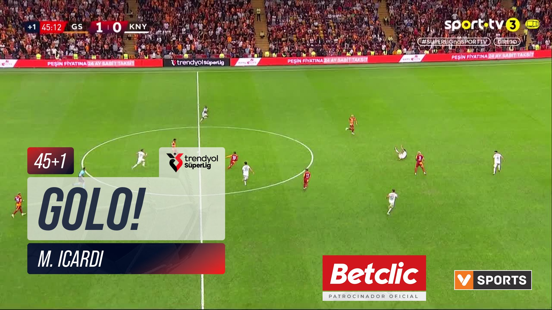 GOLO! Galatasaray, M. Icardi aos 45'+1', Galatasaray 2-0 Konyaspor