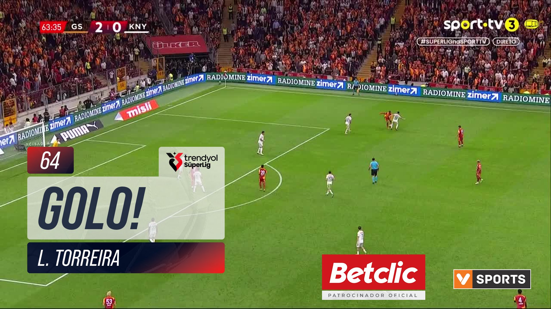 GOLO! Galatasaray, L. Torreira aos 64', Galatasaray 3-0 Konyaspor