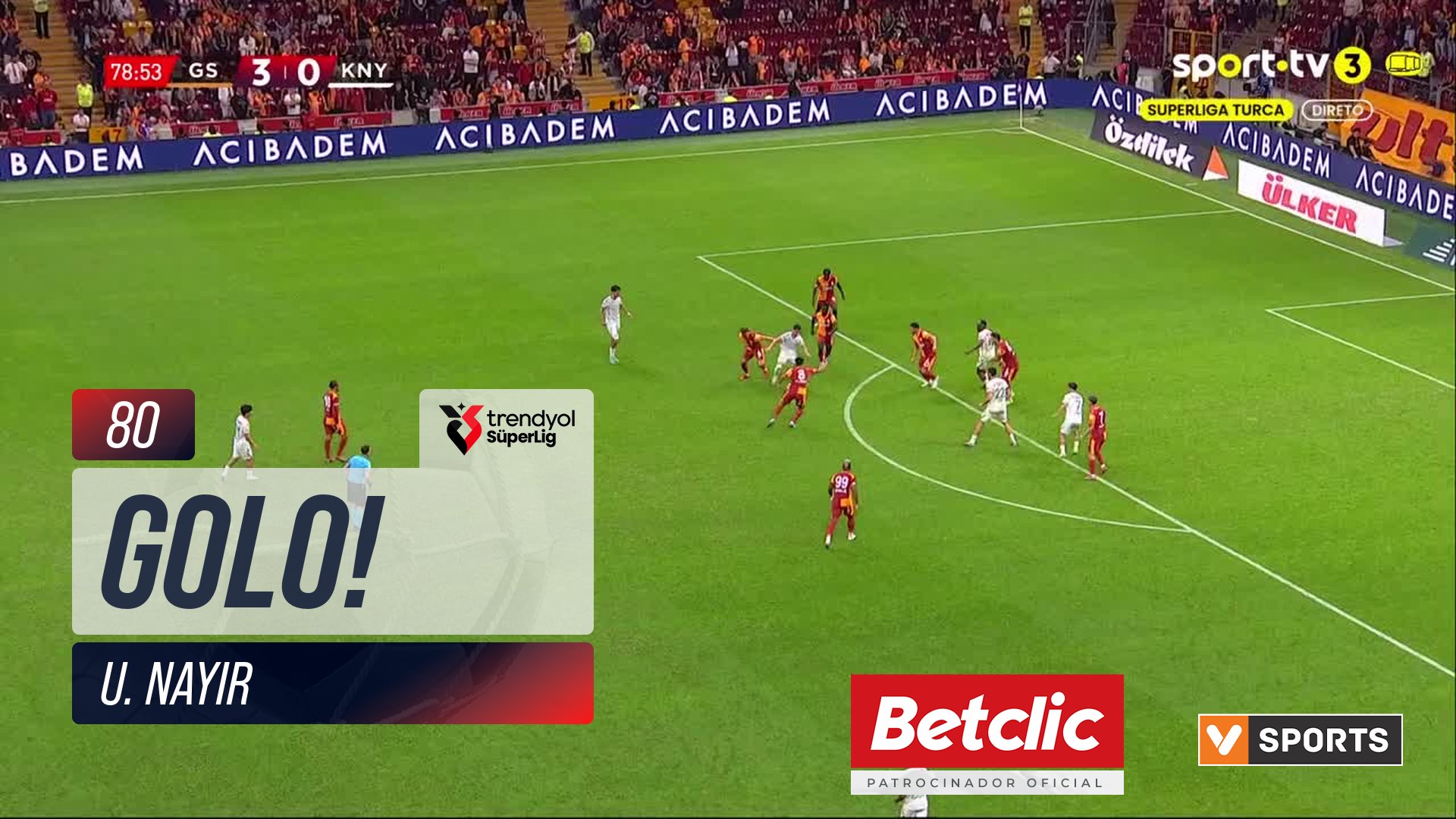 GOLO! Konyaspor, U. Nayir aos 80', Galatasaray 3-1 Konyaspor