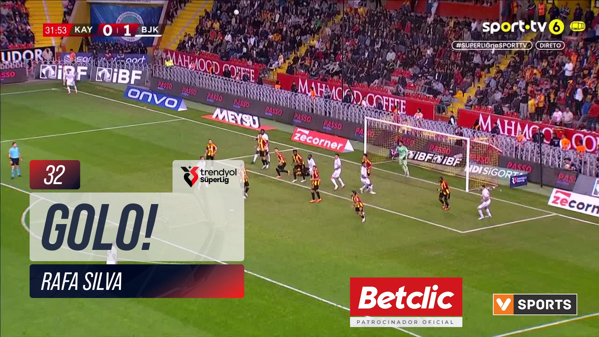 GOLO! Beşiktaş, Rafa Silva aos 32', Kayserispor 0-2 Beşiktaş