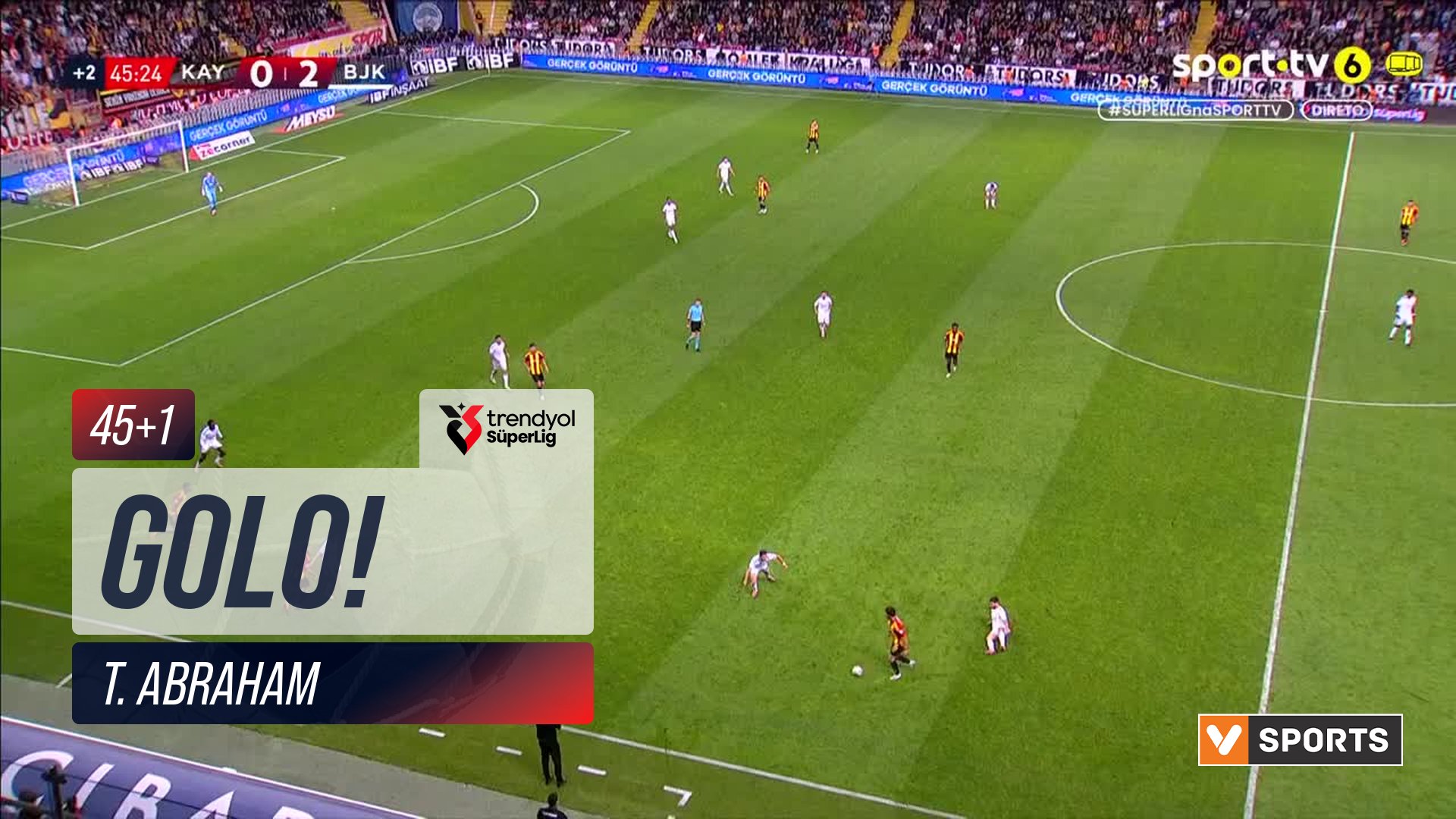 GOLO! Beşiktaş, T. Abraham aos 45'+1', Kayserispor 0-3 Beşiktaş