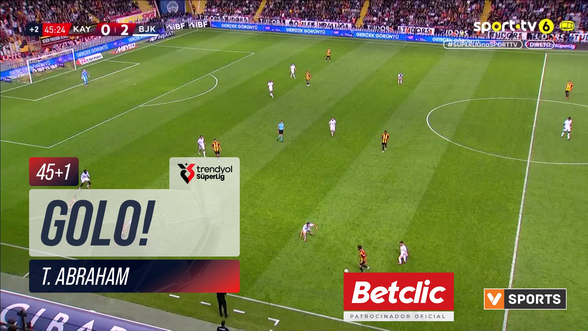 GOLO! Beşiktaş, T. Abraham aos 45'+1', Kayserispor 0-3 Beşiktaş