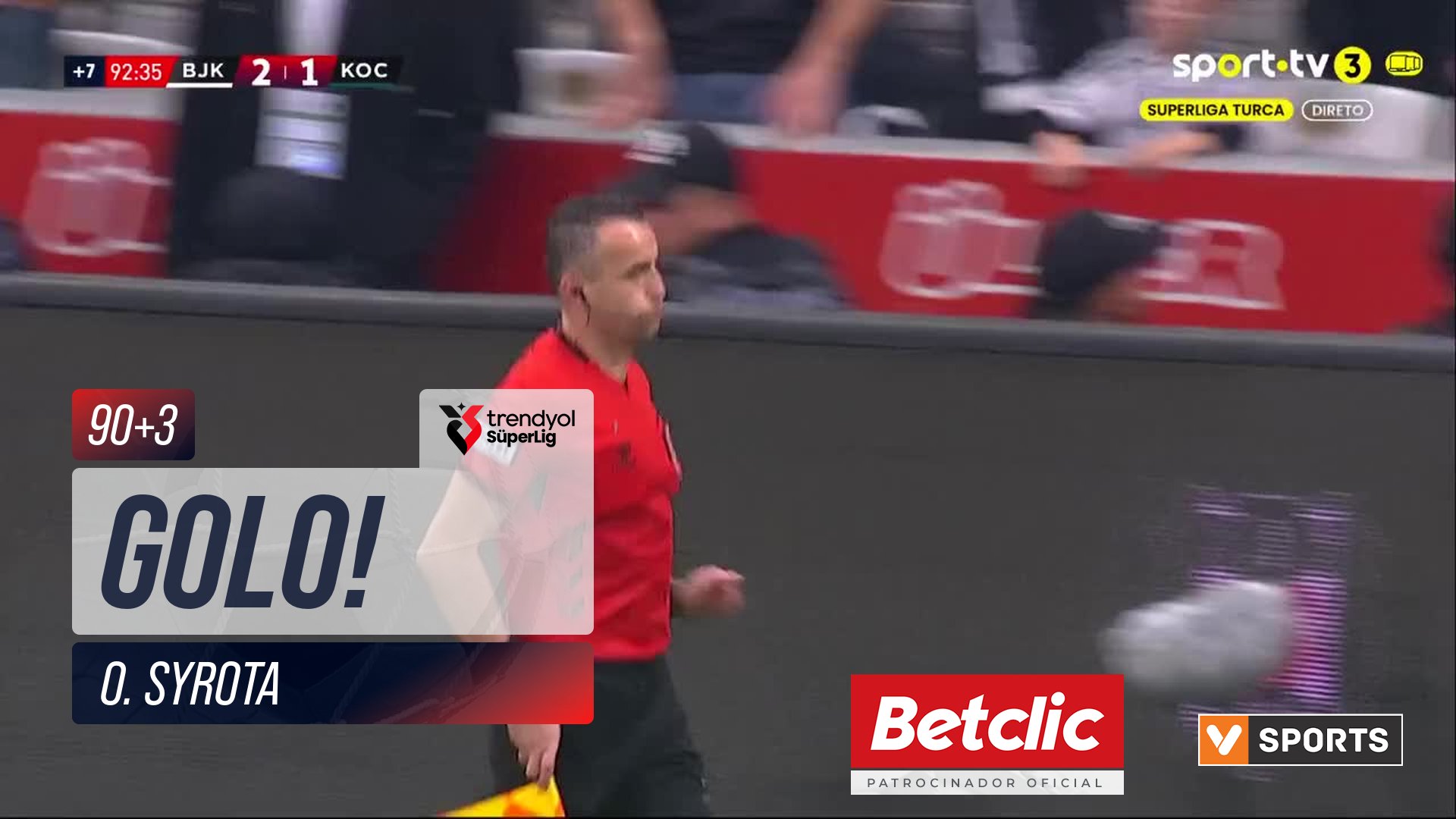 GOLO! Beşiktaş, O. Syrota (p.b.) aos 90'+3', Beşiktaş 3-1 Kocaelispor