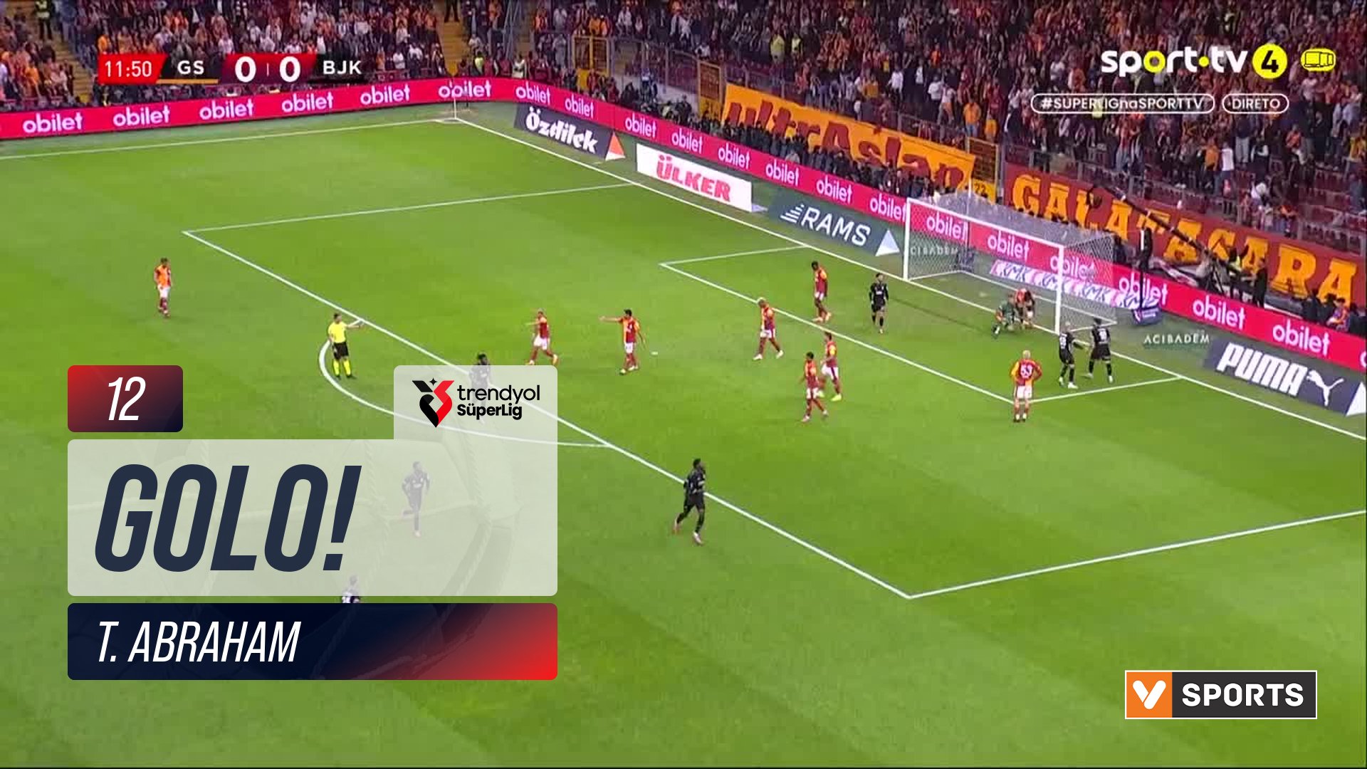 GOLO! Beşiktaş, T. Abraham aos 12', Galatasaray 0-1 Beşiktaş