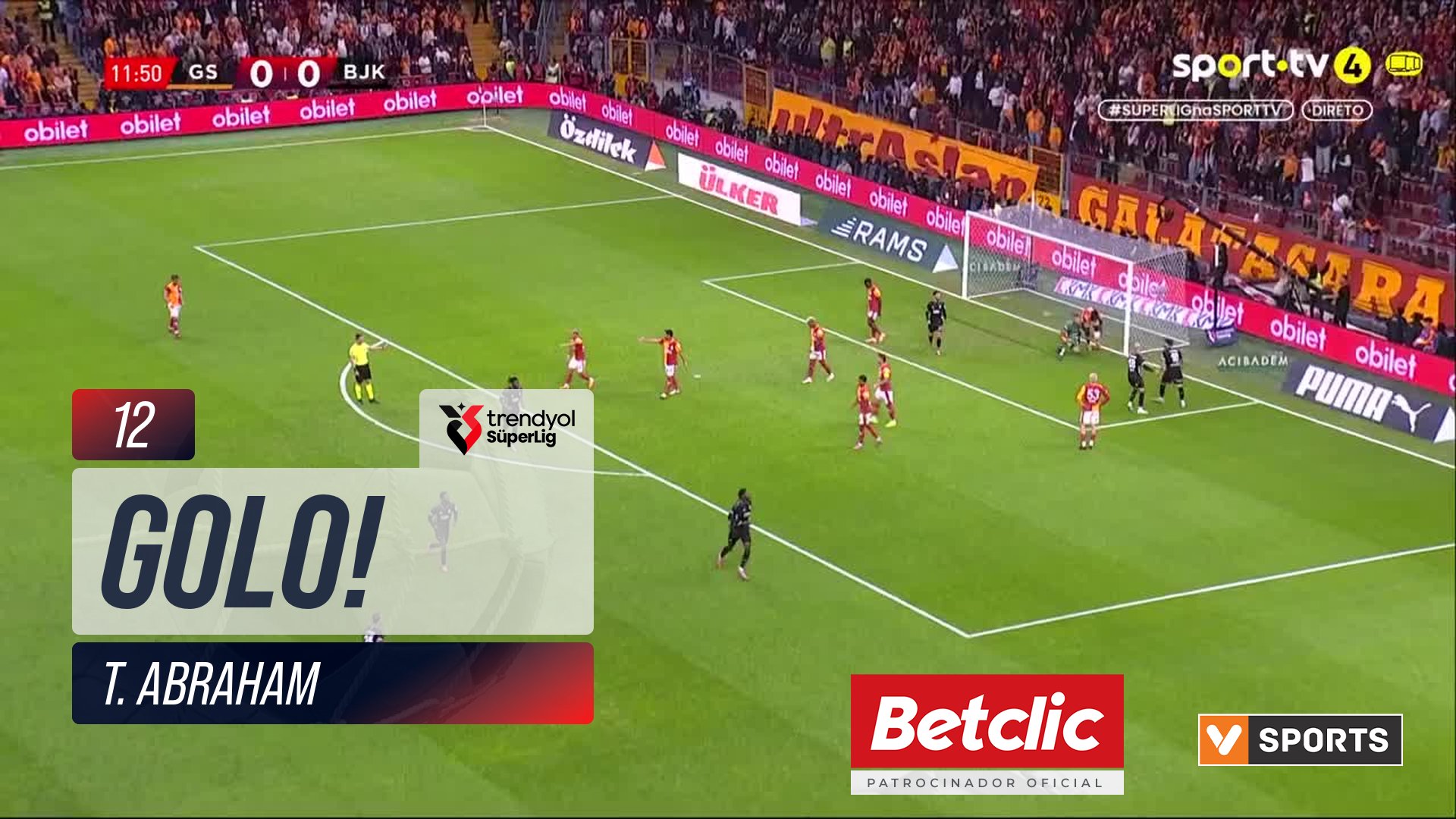 GOLO! Beşiktaş, T. Abraham aos 12', Galatasaray 0-1 Beşiktaş