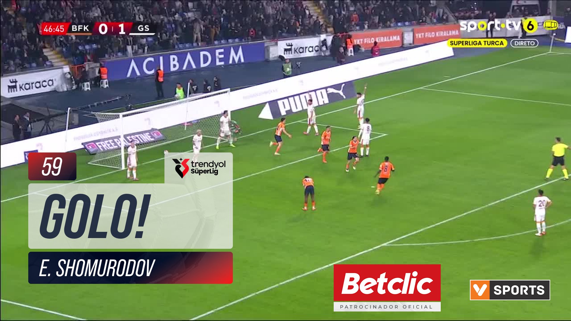 GOLO! Başakşehir, E. Shomurodov aos 59', Başakşehir 1-1 Galatasaray
