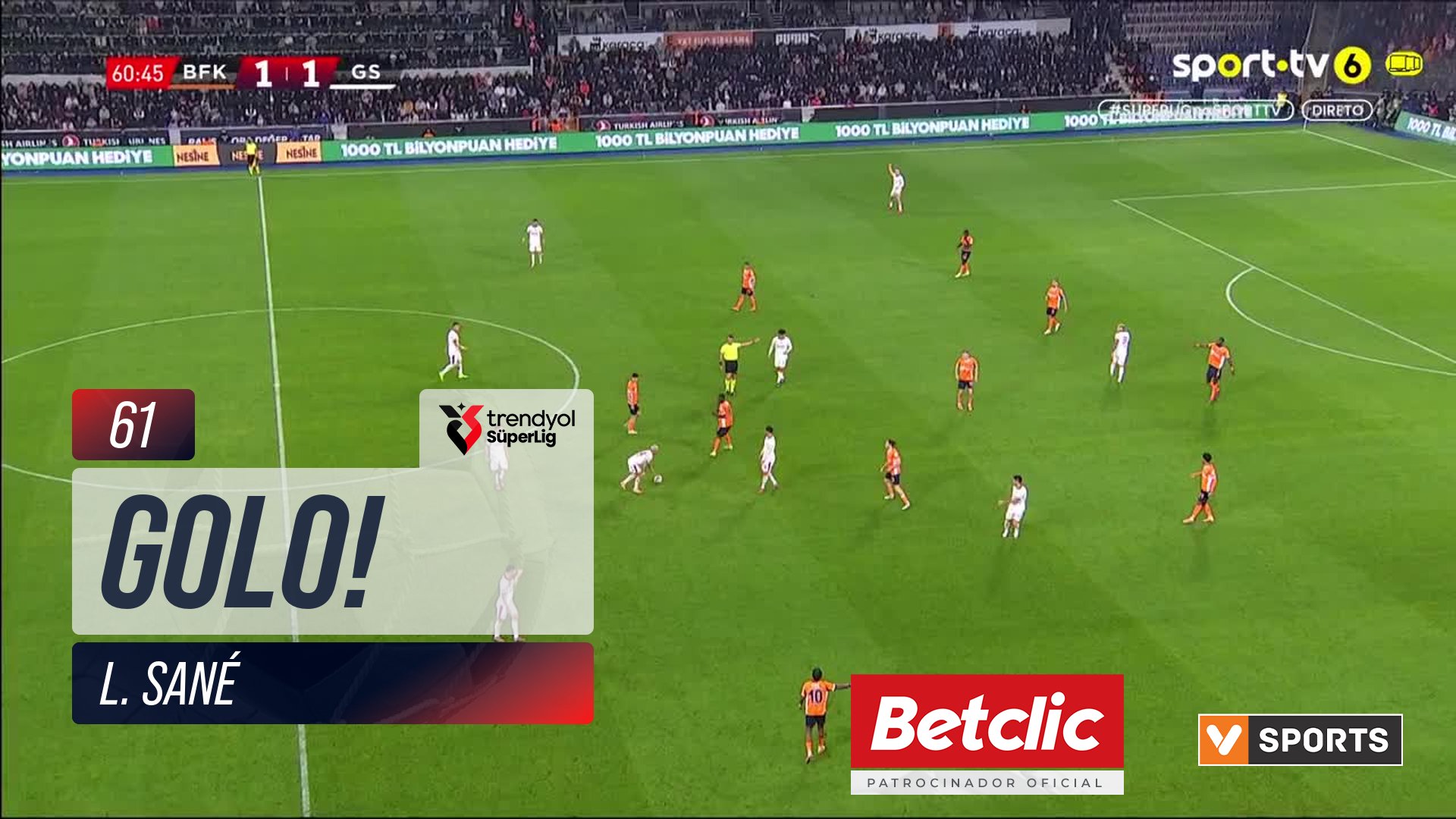 GOLO! Galatasaray, L. Sané aos 61', Başakşehir 1-2 Galatasaray