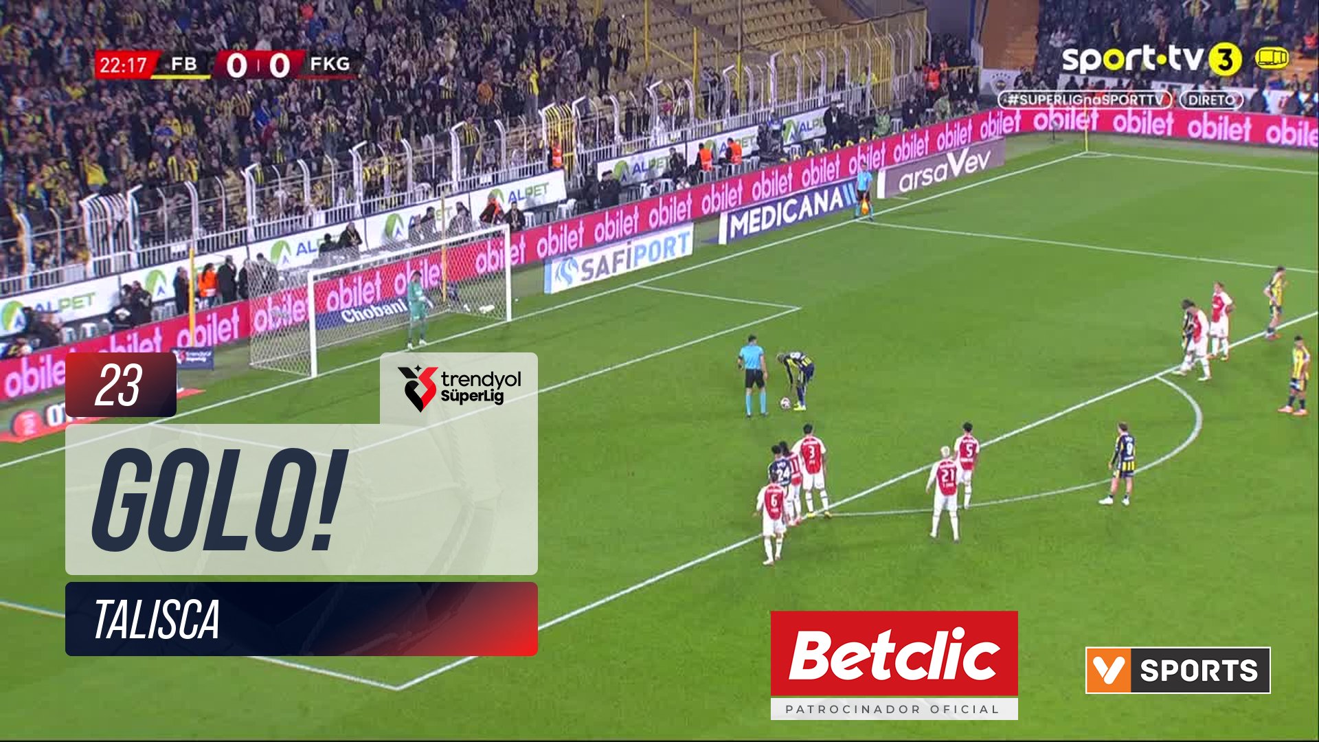 GOLO! Fenerbahçe, Talisca aos 23', Fenerbahçe 1-0 Fatih Karagümrük