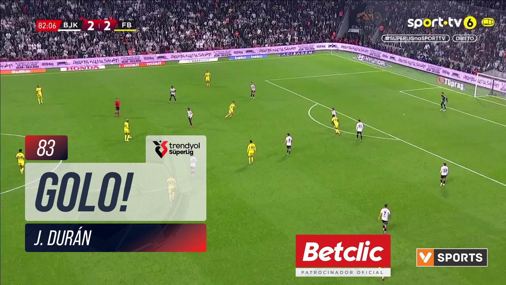 GOLO! Fenerbahçe, J. Durán aos 83', Beşiktaş 2-3 Fenerbahçe