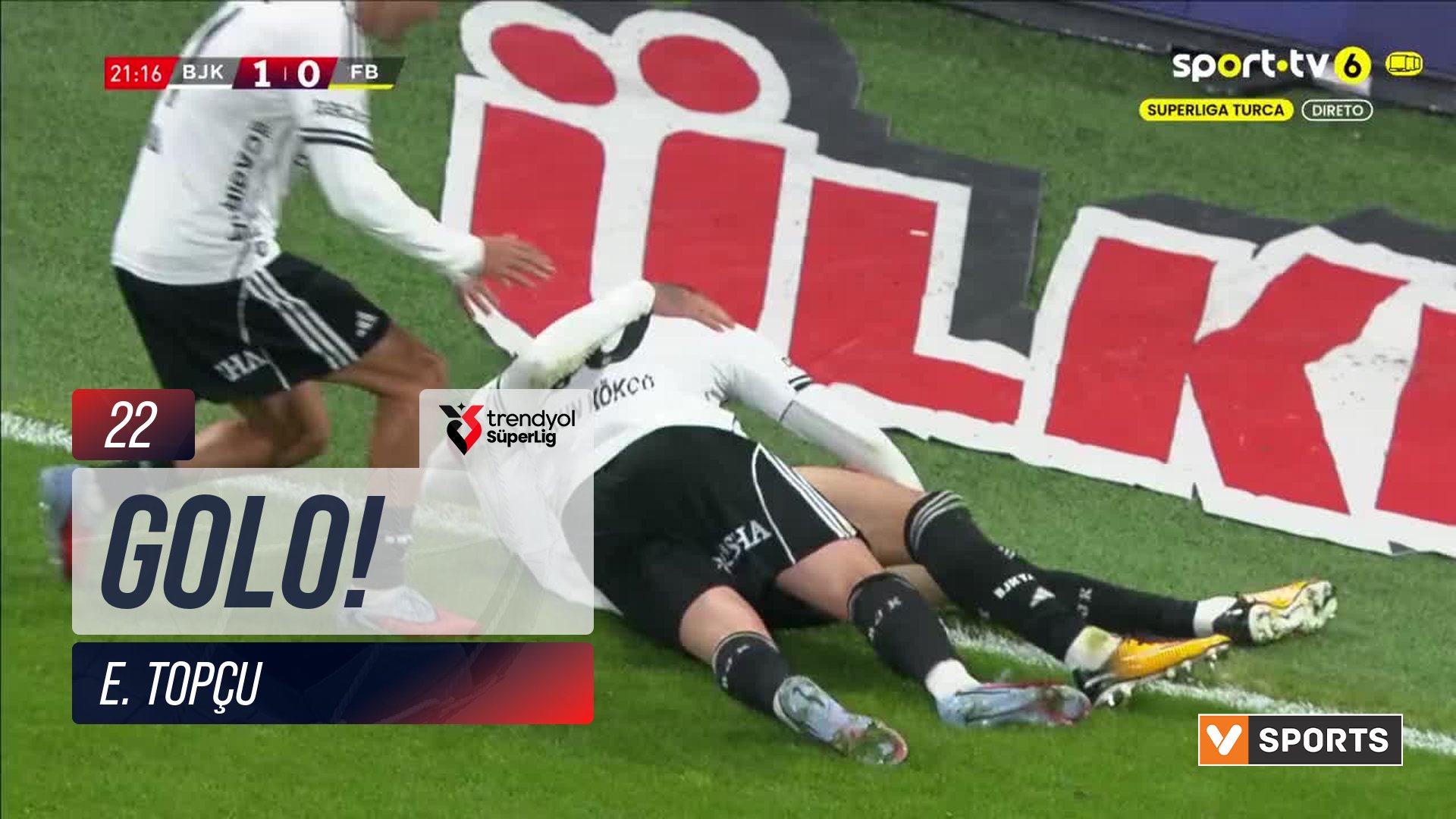 GOLO! Beşiktaş, E. Topçu aos 22', Beşiktaş 2-0 Fenerbahçe