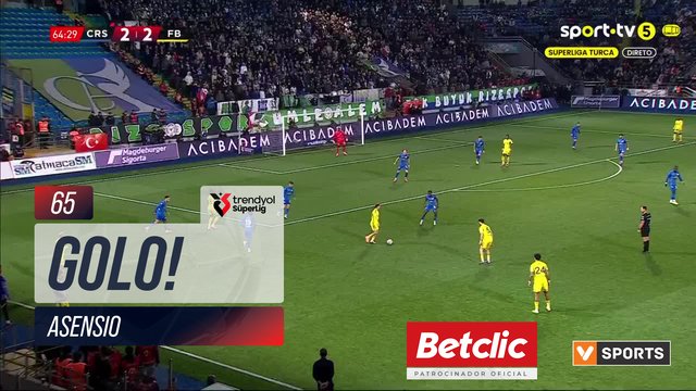 GOLO! Fenerbahçe, Asensio aos 65', Rizespor 2-3 Fenerbahçe