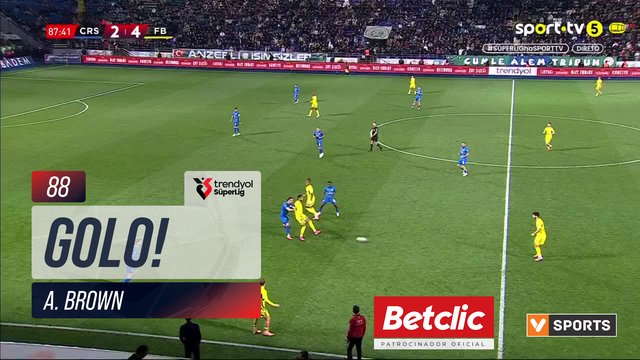 GOLO! Fenerbahçe, A. Brown aos 88', Rizespor 2-5 Fenerbahçe