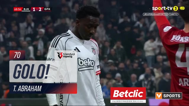 GOLO! Beşiktaş, T. Abraham aos 70', Beşiktaş 2-2 Gaziantep FK