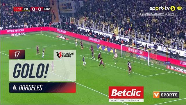GOLO! Fenerbahçe, N. Dorgeles aos 17', Fenerbahçe 1-0 Göztepe