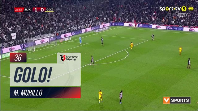 GOLO! Beşiktaş, M. Murillo aos 36', Beşiktaş 2-0 Göztepe