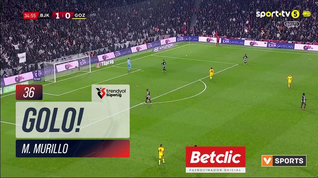 GOLO! Beşiktaş, M. Murillo aos 36', Beşiktaş 2-0 Göztepe
