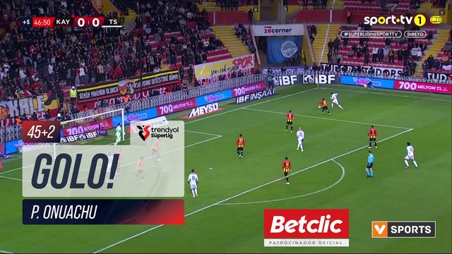 GOLO! Trabzonspor, P. Onuachu aos 45'+2', Kayserispor 0-1 Trabzonspor