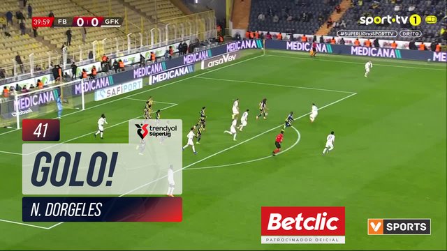 GOLO! Fenerbahçe, N. Dorgeles aos 41', Fenerbahçe 1-0 Gaziantep FK