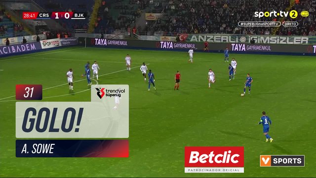 GOLO! Rizespor, A. Sowe aos 31', Rizespor 2-0 Beşiktaş