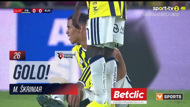 GOLO! Fenerbahçe, M. Škriniar aos 26', Fenerbahçe 1-0 Beşiktaş